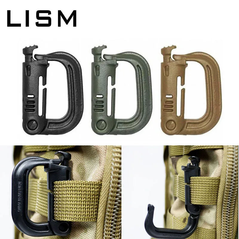 Plastic D-Ring Tactical Carabiner Keychain Hard Polymer Hanging Hook Buckle Clip Survival Tool for Outdoor Travelling Camping