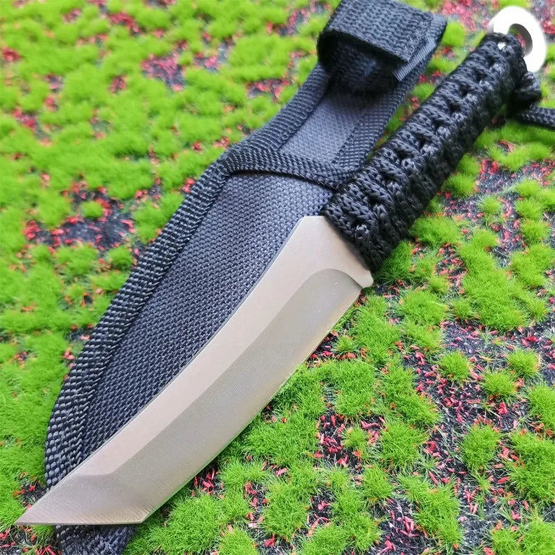 Portable small straight knife, outdoor camping self-defense knife, high hardness diving leg warmer with protective cover