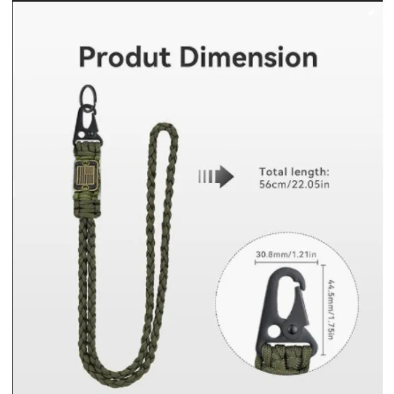 Multifunction Outdoor Paracord Hanging Rope Necklace Eagle Beak Buckle Keychain with Flag for Hanging Key Camera Wallet Whistle