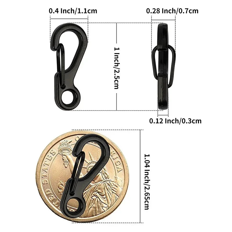 20Pcs Mini Spring Carabiners Set Outdoor EDC Rope Clasps Keychain Camping Hooks Paracord Clips Tactical Survival Buckle