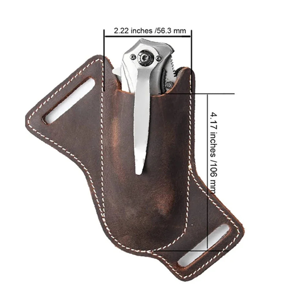 Sheath Holster Pocket Hunt Leather Sheath Holder Belt Loop Case Flashlight Case Fold Knife Tool Camp Outdoor Carry