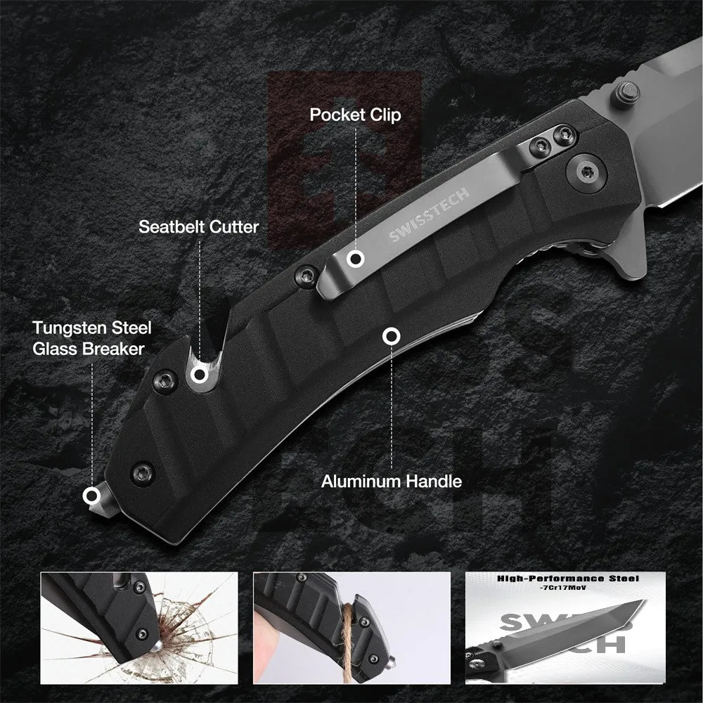 SWISS TECH Folding Pocket Knife Outdoor Survival Tactical Knife Camping Hiking Hunting Knives for Self-Defense