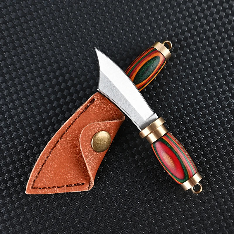 Portable Pocket Mini Stainless Steel Knife With Leather Cover Camping Keychain Package Opener Outdoor Hiking Survival Tools