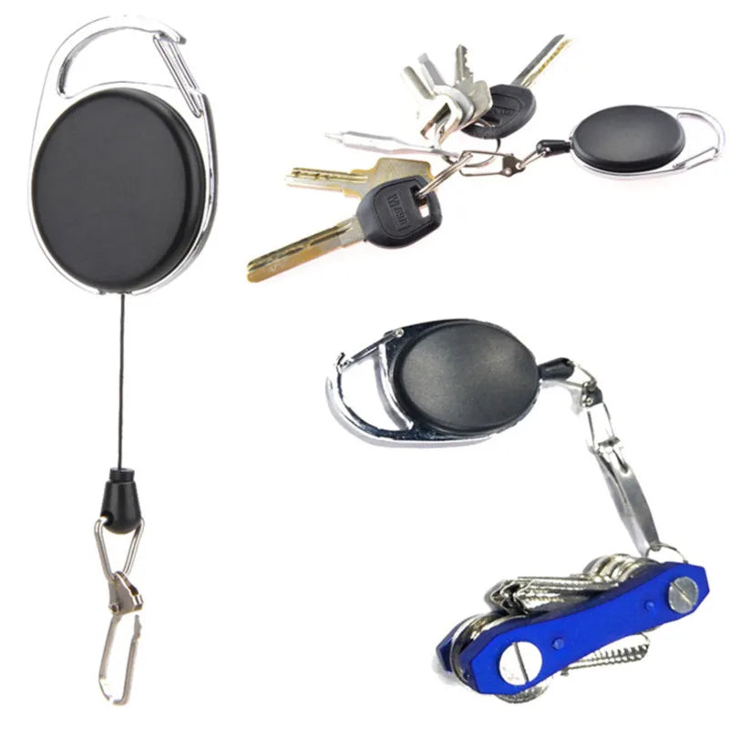 Heavy Duty Retractable Key Chains Pull Reel Carabiner Strong Steel Wire Rope Buckle Spring Key Ring Outdoor Sporty Keychain Tool