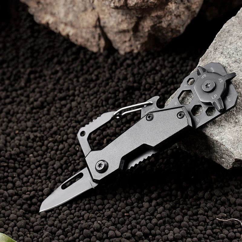 Stainless Steel Folding Knife Multifunction Outdoor Tool Fruit Cutting Picnic Peeling Keychain Camping Carabiners Screwdriver