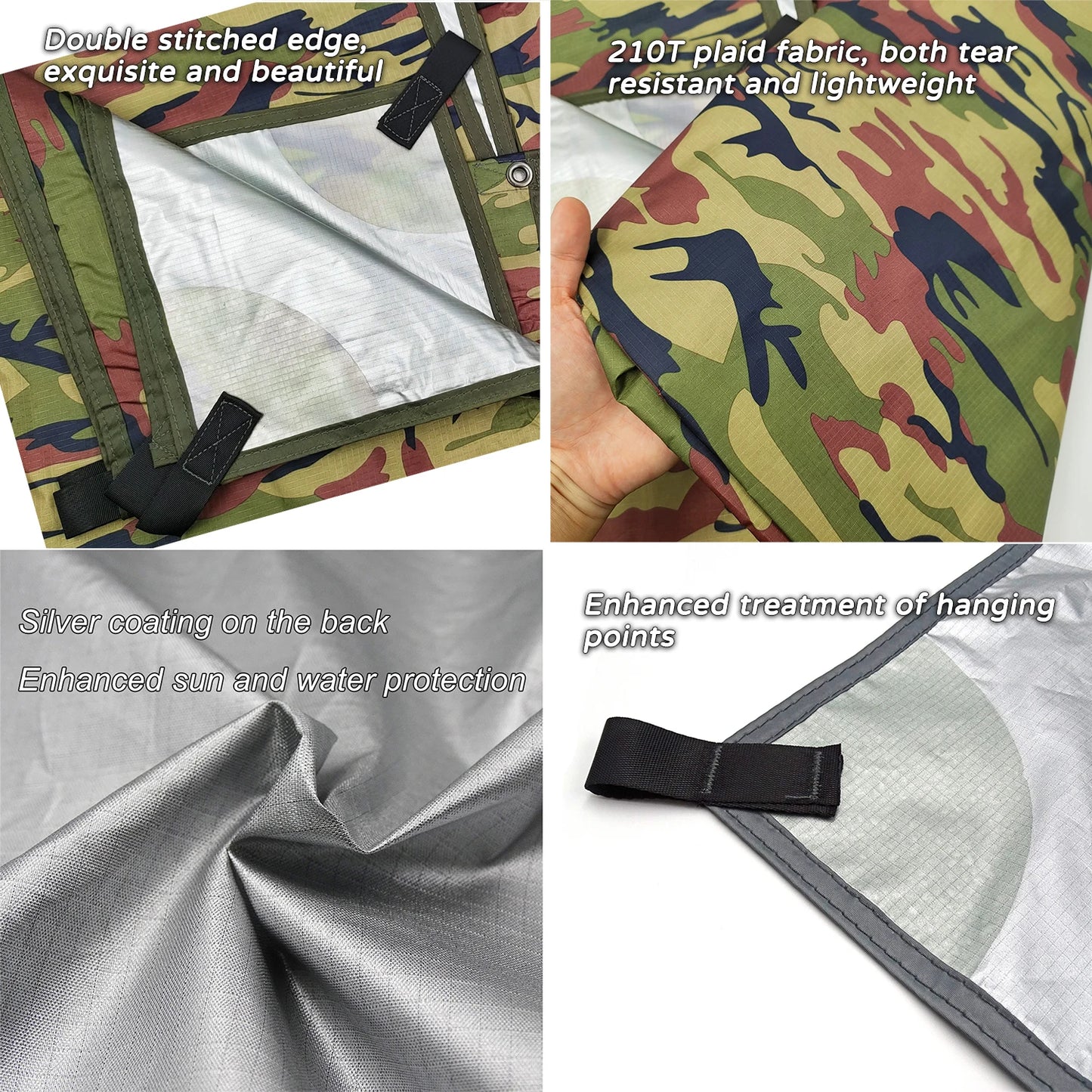 19 Hanging Points Camping Tarp Set 3x3 4x4 Waterproof Outdoor Sun Shelter Backpacking Hiking Black Car Side Awning Camo Tarp 3x4