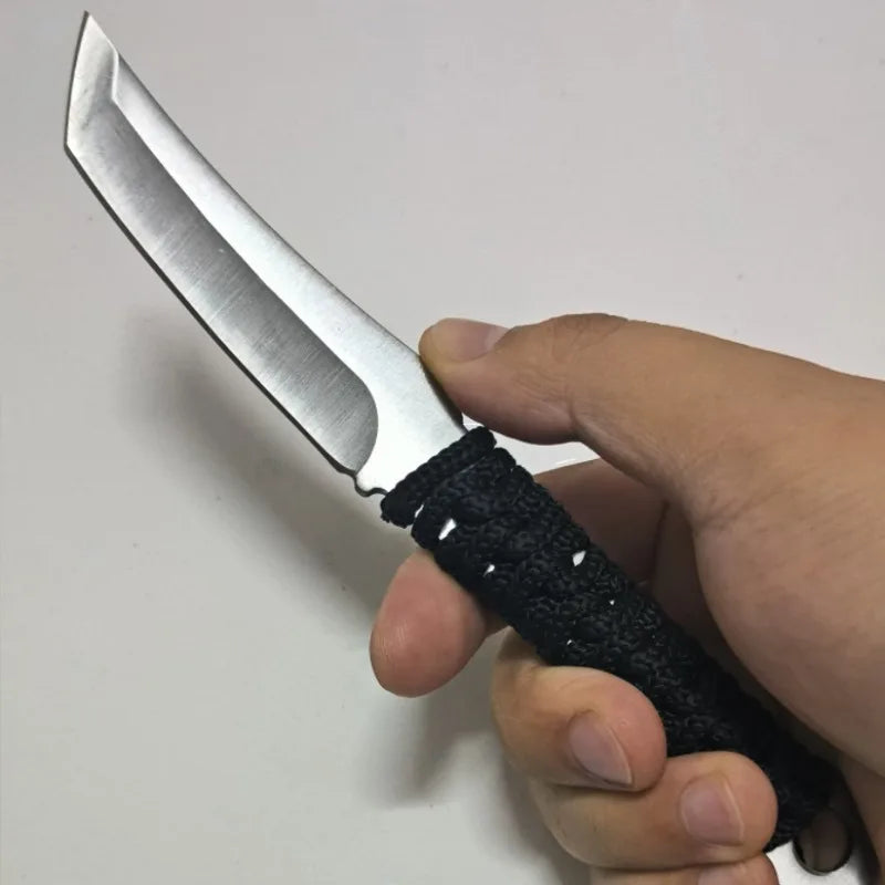 Portable small straight knife, outdoor camping self-defense knife, high hardness diving leg warmer with protective cover