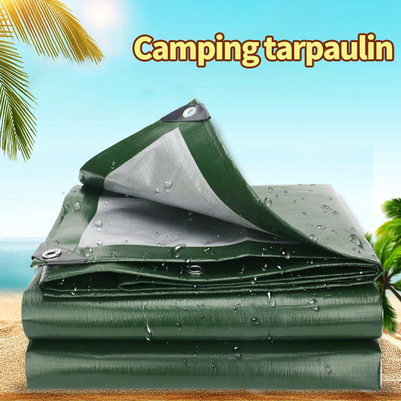 PE Rainproof Canvas Camping Tarp Thicken Sunshade Cloth Portable Camping Tent Waterproof Awning Dust Cover Outdoor Sunshade Sail