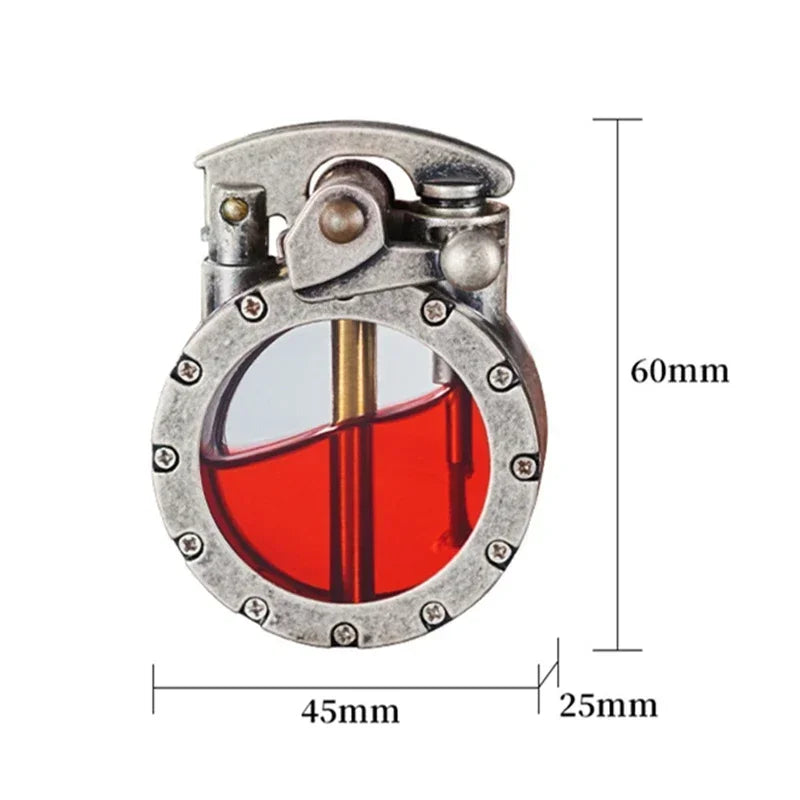 NEW Metal Rocker Arm Kerosene Lighter Creative Personality Round Transparent Oil Tank Open Fire Lighter Men's Small Tools