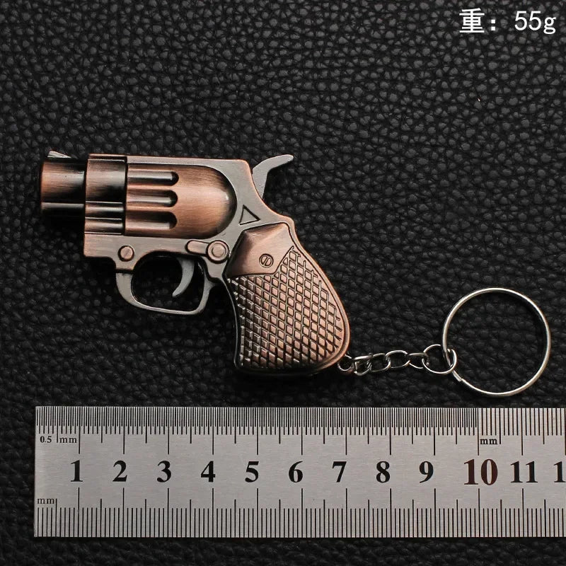 Cool Mini Pistol Lighter Revolver Gas Inflatable Jet Flame Windproof Lighters Metal Keychain Pendant Lighter Gun Cigarrette Gift