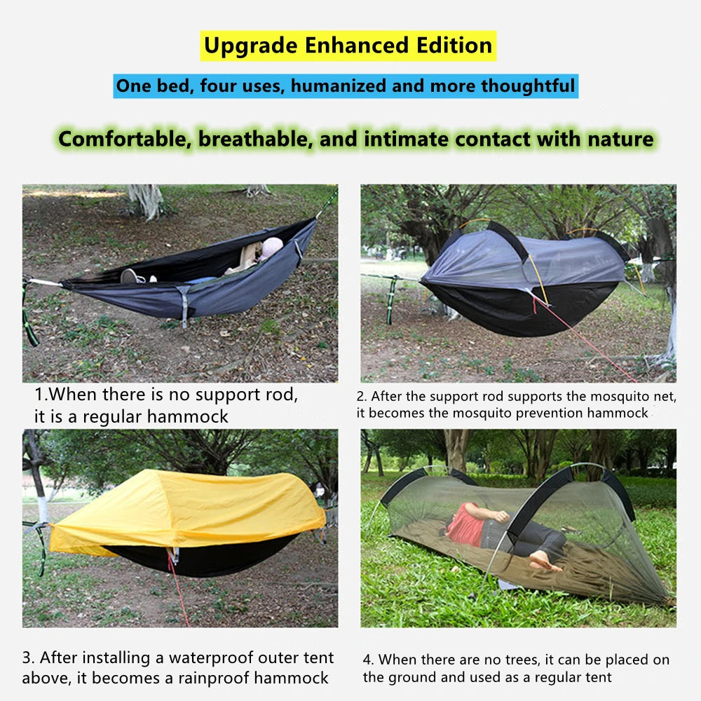 Portable Camping Mosquito Net Hammock Outdoor Garden Travel Sleeping Hanging Hammocks Swing With Waterproof Tent Awnings