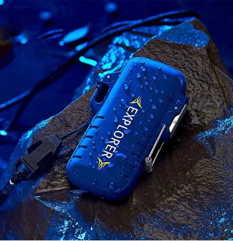 Waterproof Double Arc Lighter USB Rechargeable Windproof Plasma Lighter Outdoor Camping Flameless Smoking Accessories