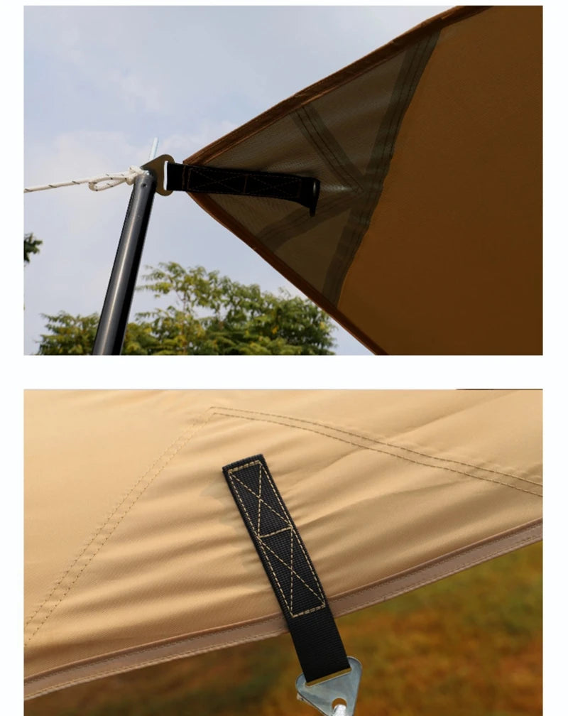 Without Poles!6*8m Large Canopy Waterproof Oxford Silver Coated Outdoor Camping Awning Sunshelter Tarp More Hanging Points