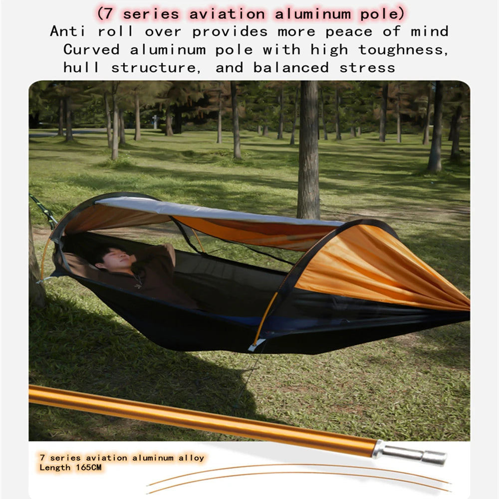 Portable Camping Mosquito Net Hammocks With Awning  Anti-Rollover Outdoor Tourist Sleeping Hanging Hammock Swing For Nature Hike