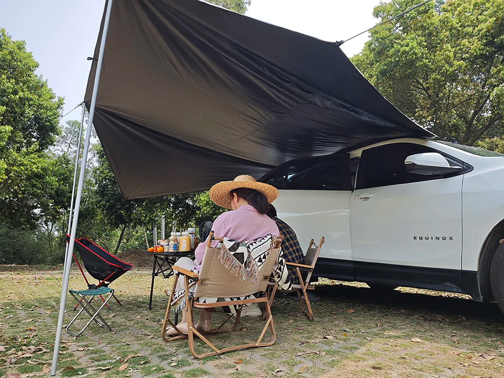 Manta Ray Car Side Awning Black Coating Tarp with Suction Cup Anchor Outdoor Camping Tourist SUV Tent Shade Waterproof Anti UV