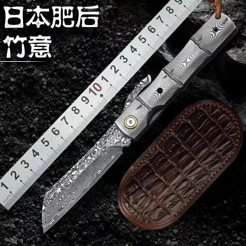 Handmade Damascus Steel Blade Pocket  Folding Knife Wilderness Survival Outdoor Camping Fishing Knives EDC Versatile Tools