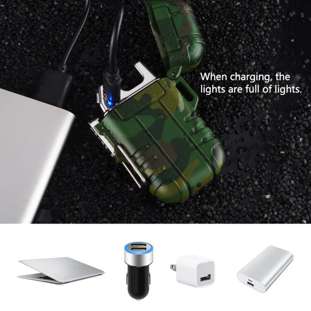 Waterproof Double Arc Lighter USB Rechargeable Windproof Plasma Lighter Outdoor Camping Flameless Smoking Accessories