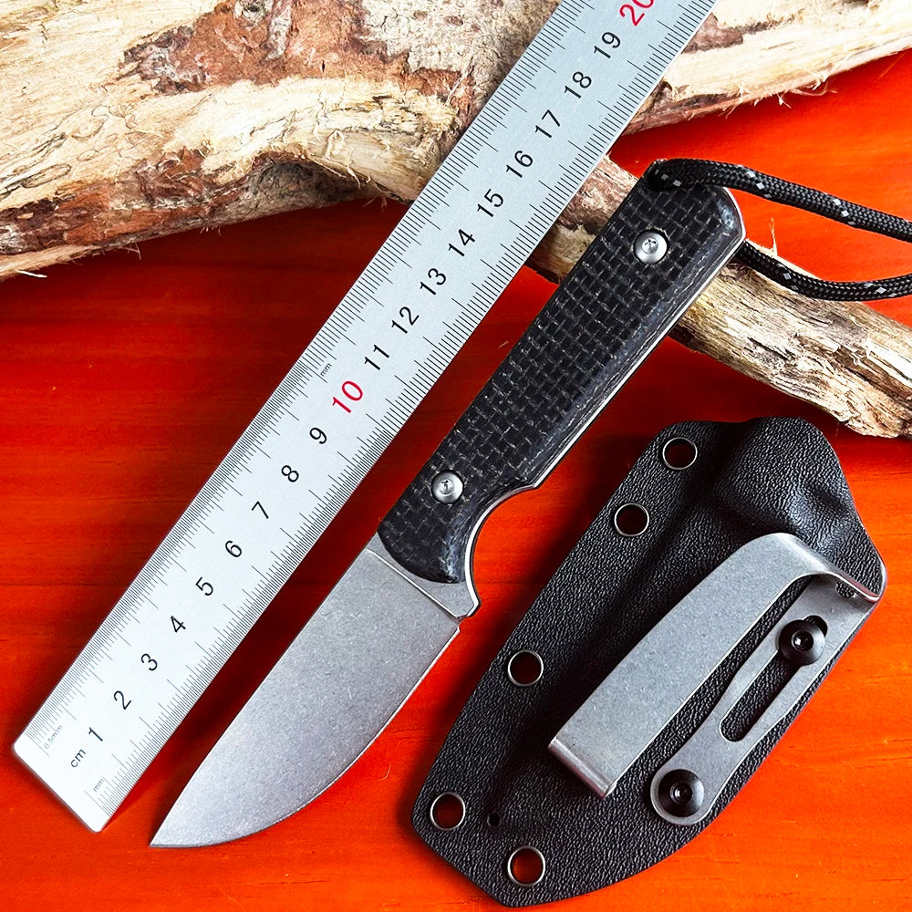 Camping Straight Knives D2 Steel Linen Handle Hunting Knives with K Sheath Case Outdoor Bushcraft Survival Combat Knife EDC Tool