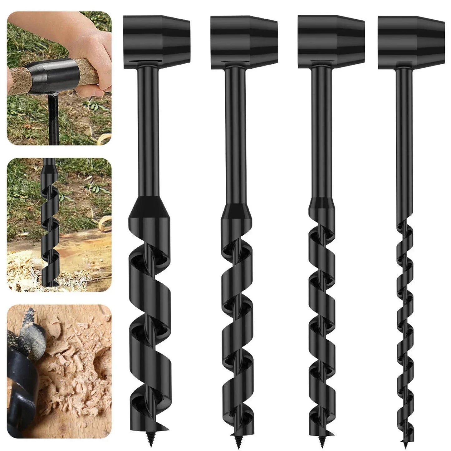 Portable Outdoor Hand Wood Punch Manual Auger Drill Bush-Craft Carbon Steel Portable Survival Bit Tools