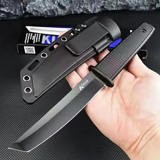 1PC stainless steel tactical straight knife, portable outdoor camping knife with K sheath, self-defense survival knife