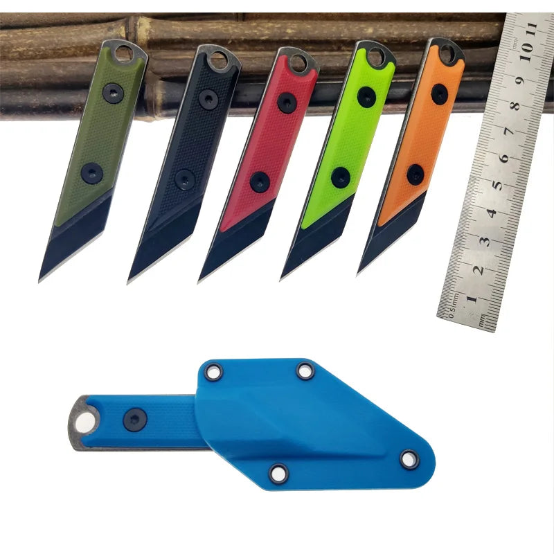 440C Steel Mini Fixed Blade Knife Stone Wash Pocket EDC Knife ABS Handle Paper Trimmers Camping Tool Necklace With Case