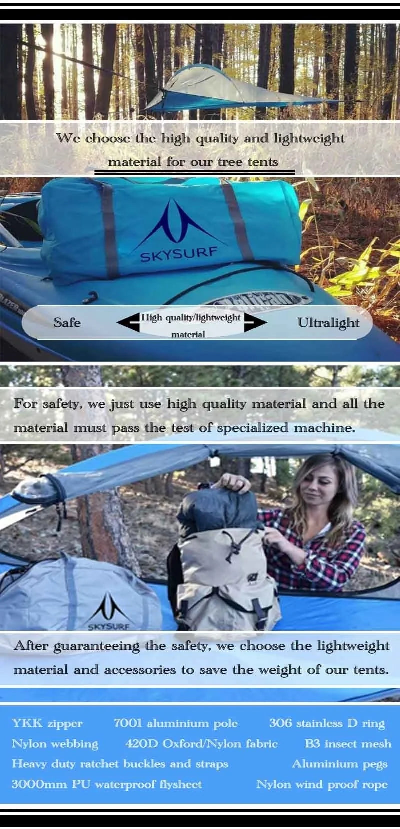 Single Person Hiking Traveling Tree Tent Outdoor Camping Tree Hammock Bed Ultralight Multi-functional Three Trees Hanging Bed