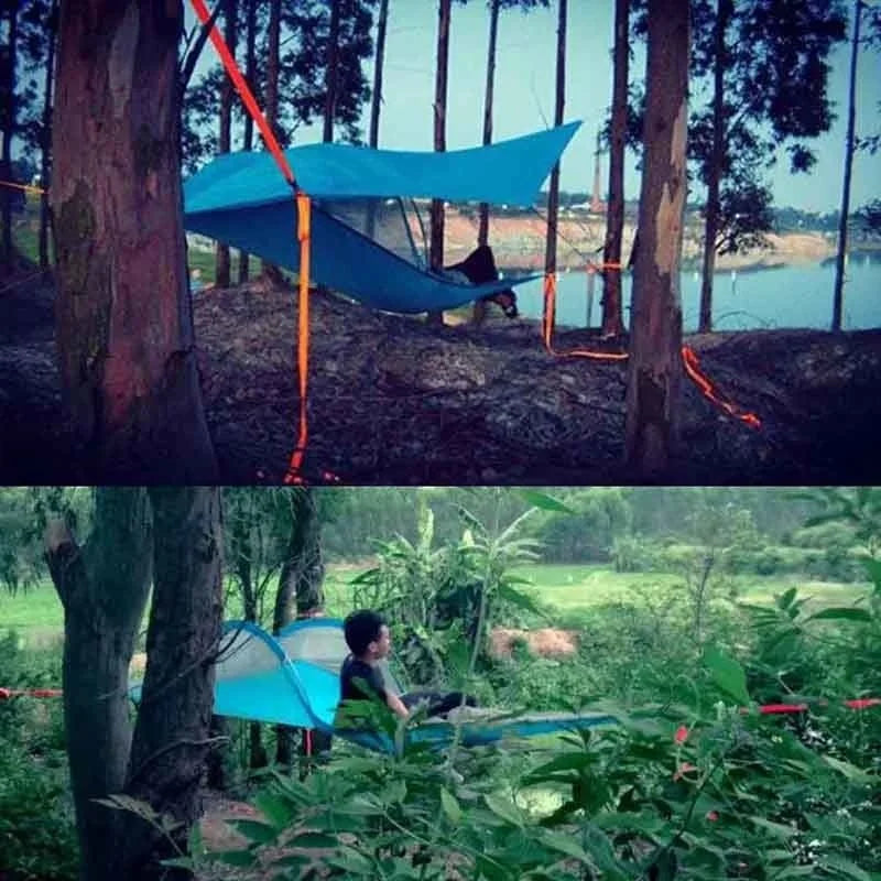 Single Person Hiking Traveling Tree Tent Outdoor Camping Tree Hammock Bed Ultralight Multi-functional Three Trees Hanging Bed