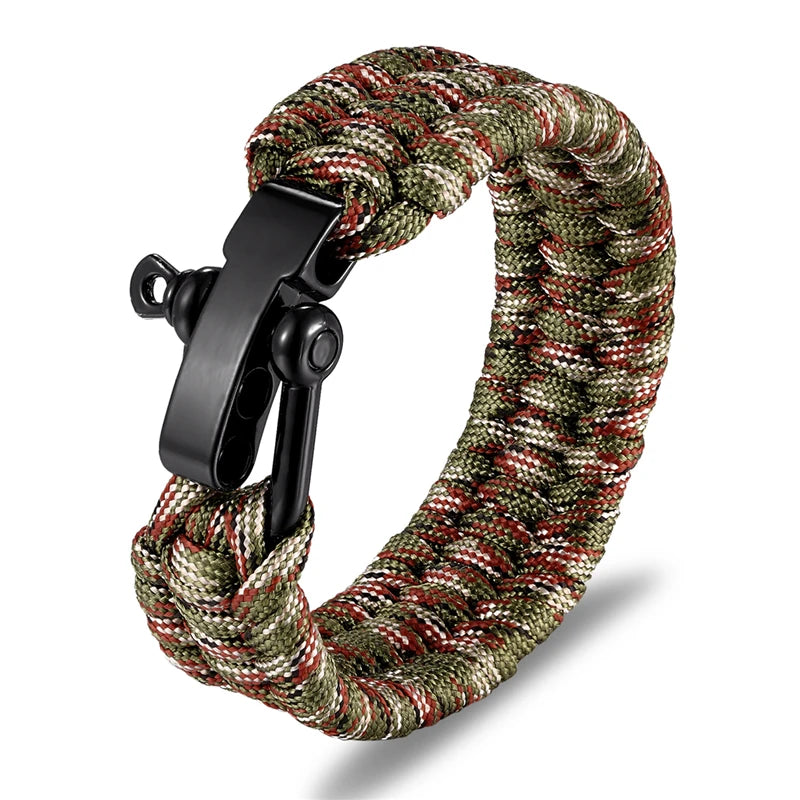 Men Women Camping Emergency Braided Adjustable Survival Bracelet Stainless Steel Buckle Paracord Outdoor Wristband Jewelry