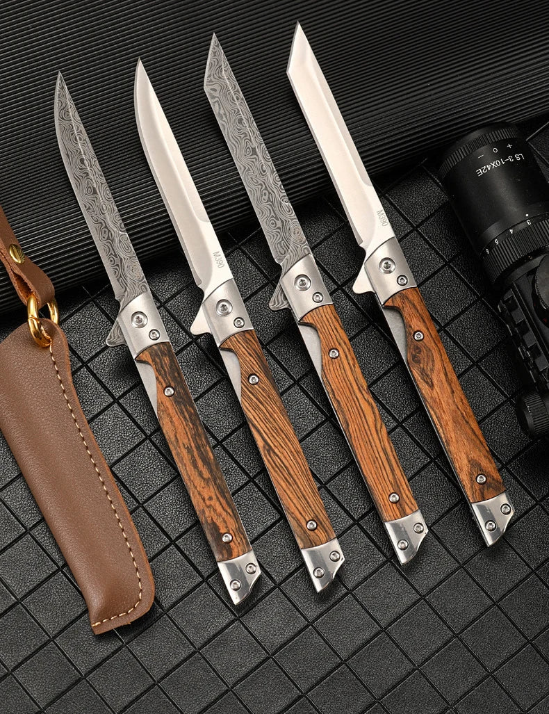 Damascus Pattern Folding Knife Multi-Purpose Outdoor Camping Quick Open Pocket Knife Stainless Steel Folding Knife