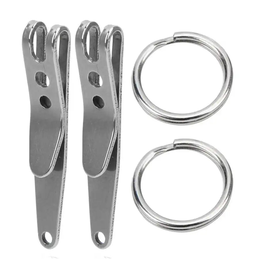 2Pcs Mini Outdoor Belt Clip Stainless Steel Suspension Pocket Clip Key Holder with Keychain Outdoor Tools