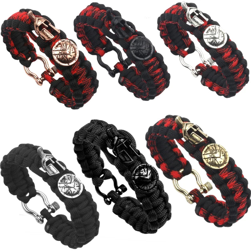 Outdoor Spartan Warrior Helmet Lanyard Bracelets Men Antique Vikings Accessories Survival Paracord Bangles homme Handmade