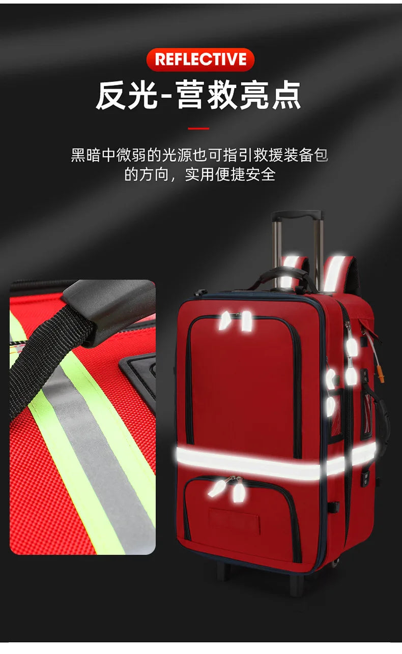 Empty Detachable Trolley Backpack Survival First Aid Kits Bag Medical Care Trolley Emergency Rescue Doctor Visit First Aid Bag