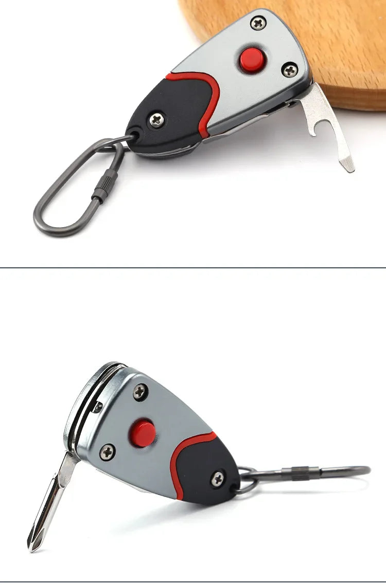 Multifunctional Outdoor 6-in-1 Folding Knife Mini Pocket Keychain Multitool Bottle Opener Screwdriver Blade LED Survival Tool