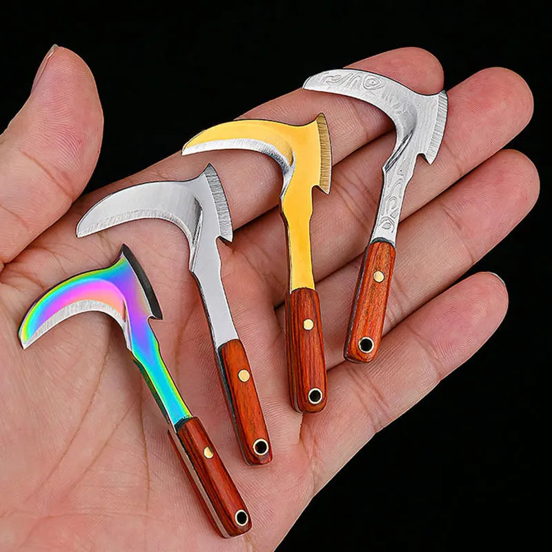 Fade Titanium  Keychain Knife Sickle Stainless Steel Sharp Blade Mini Axe  Outdoor Camping Survival Tool EDC