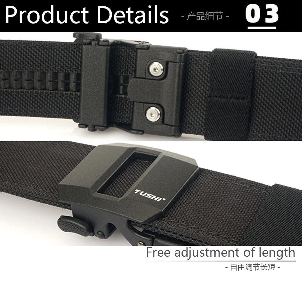 TUSHI Hard Tactical Gun Belt for Men Metal Automatic Buckle Thick Nylon Police Military Belt Casual Belt IPSC Girdle Male