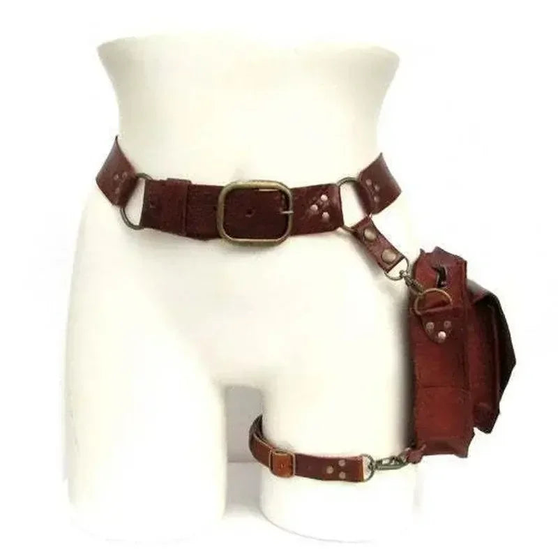 Medieval Steampunk Waist Ring Belt Pouch PU Leather Fanny Bag For Men Viking Warrior Larp Cosplay Costume Thigh Wallet