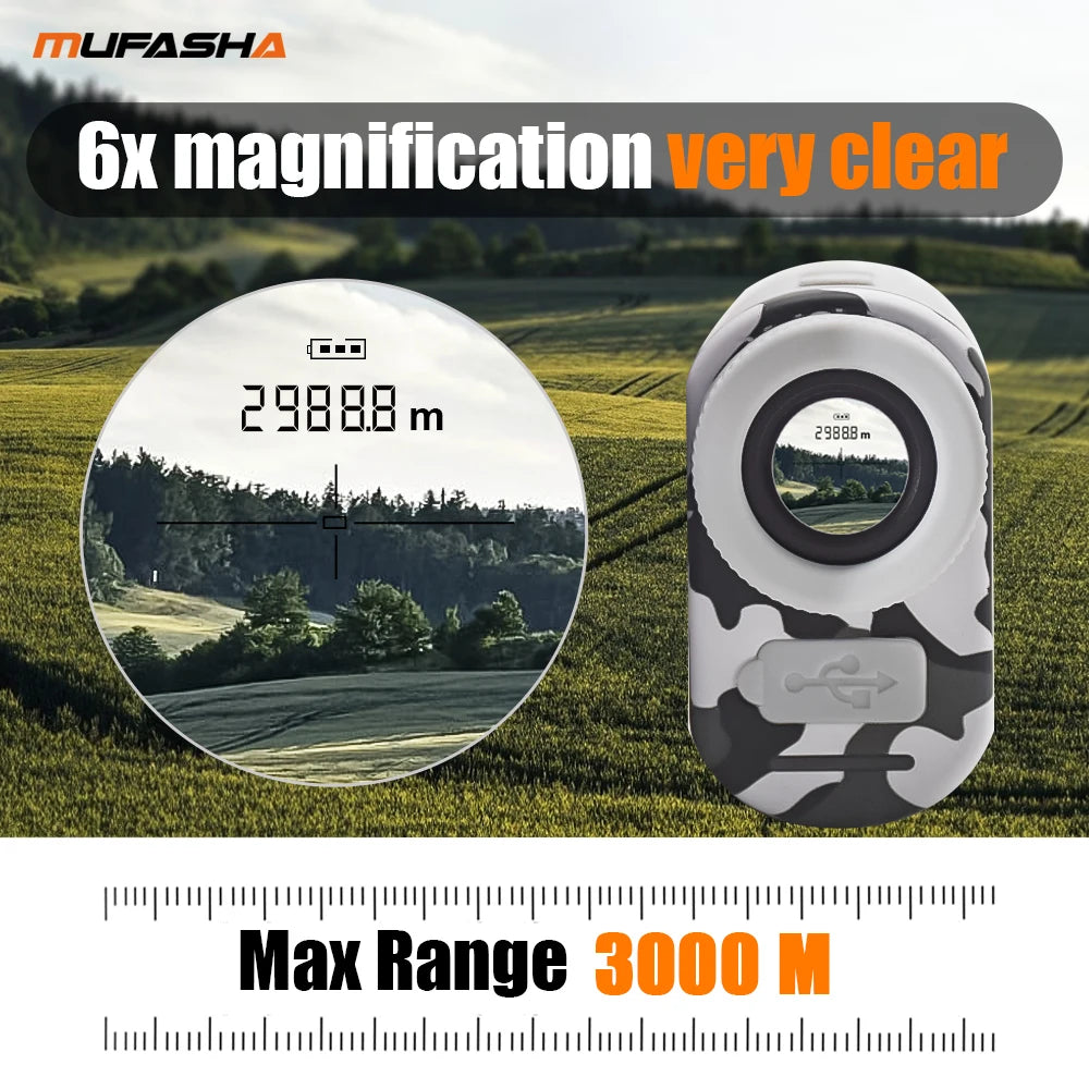 MUFASHA-High Accuracy Laser Rangefinder, Angle Measurement, Height Measurement, 6X Magnification, Li-Ion Battery, 3000m