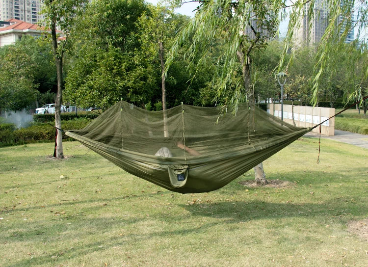 Single and Double Size Nylon Fabric Portable Travel Outdoor Camping Hanging Sleeping  Hammock with Mosquito Net