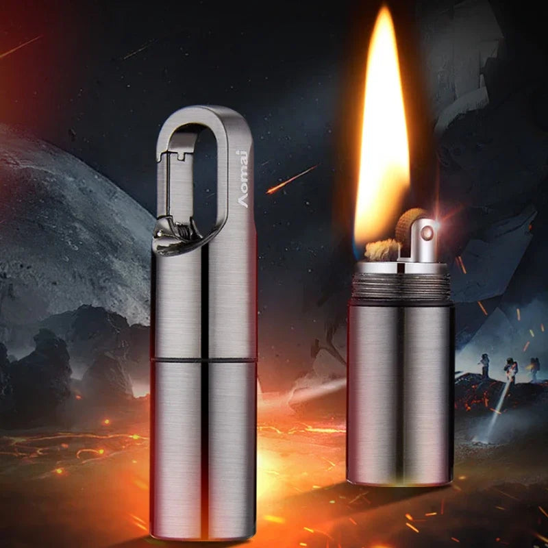 New Mini Keychain Style Grinding Wheel Kerosene Lighter Outdoor Survival Portable Compact Fire Making Tool