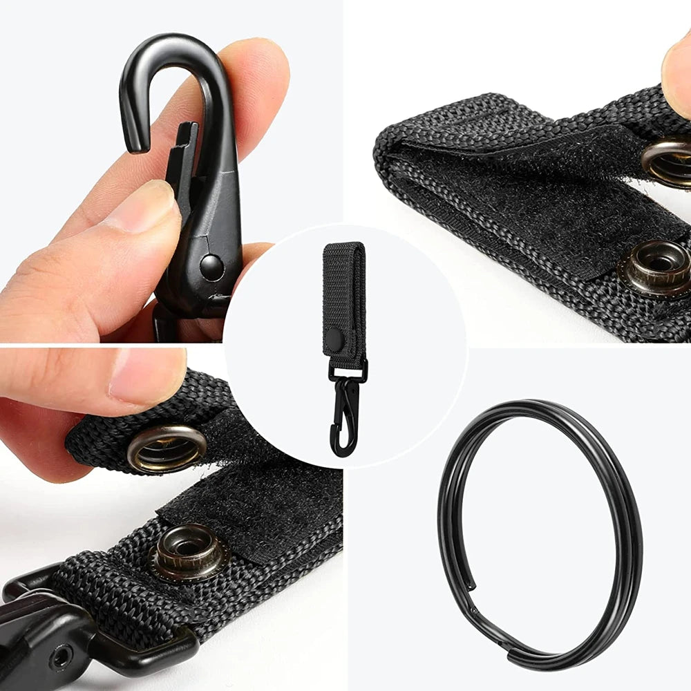 Tactical Keychain Outdoor Heavy Duty Belt Keeper Clip Key Holder with Metal Snap and Nylon Molle Strap for Camping Hiking