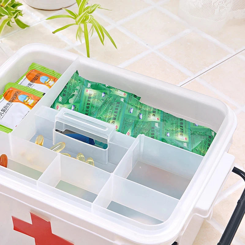 First Aid Kit Medicine Storage Box Portable Emergency Box Household Double Layers Medicine Boxes Medical Kit Storage Organizer