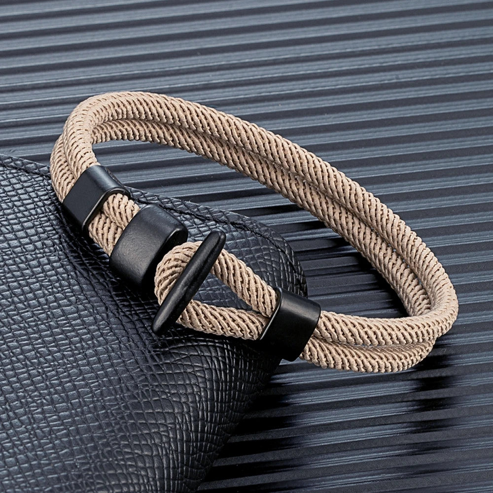 MKENDN Fashion Men Women Brushed Black Easy Hook Bracelets Double Strand Nautical Survival Rope Bracelet Couple Minimalist Gifts