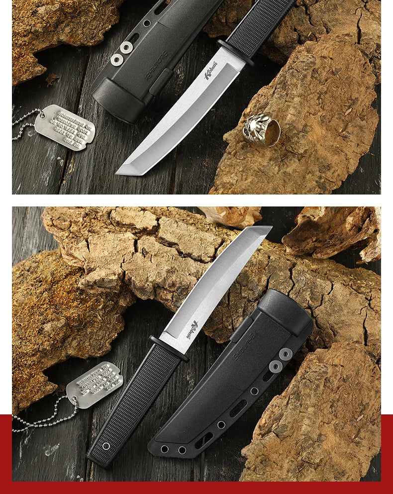 1PC stainless steel tactical straight knife, portable outdoor camping knife with K sheath, self-defense survival knife