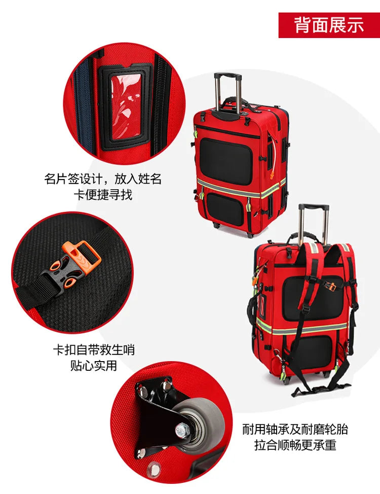 Empty Detachable Trolley Backpack Survival First Aid Kits Bag Medical Care Trolley Emergency Rescue Doctor Visit First Aid Bag