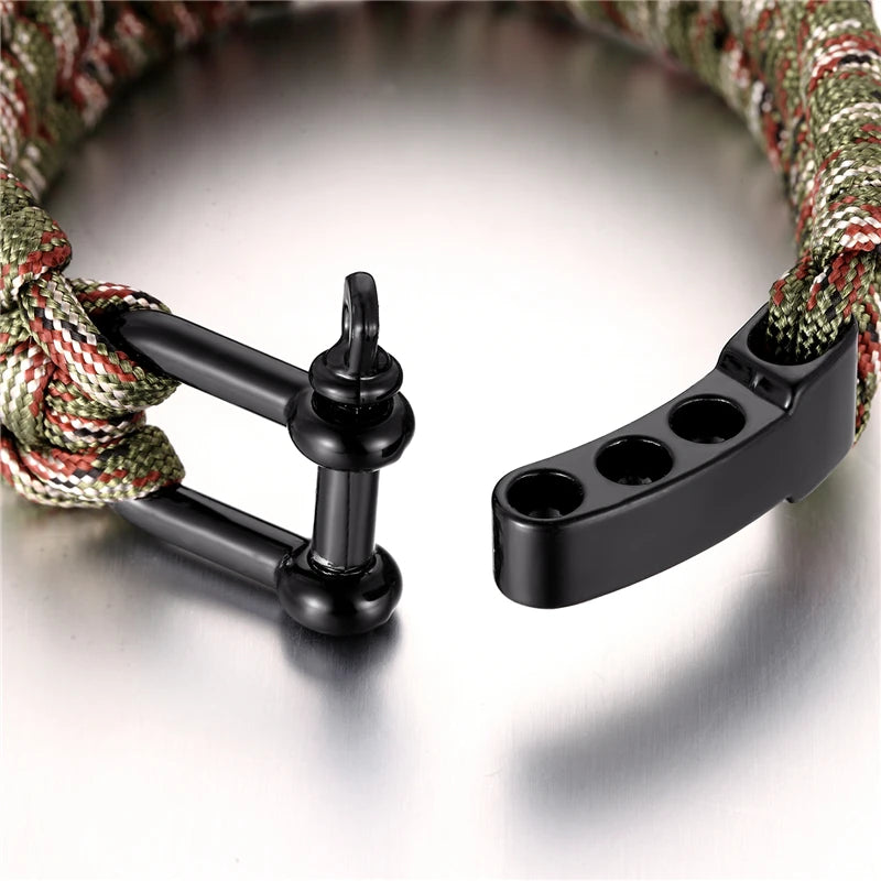 Men Women Camping Emergency Braided Adjustable Survival Bracelet Stainless Steel Buckle Paracord Outdoor Wristband Jewelry