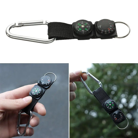 Survival Multifunction Outdoor Hiking Compass Thermometer Carabiner W Keychain Mini Carabiner Hanger DIY Key Ring