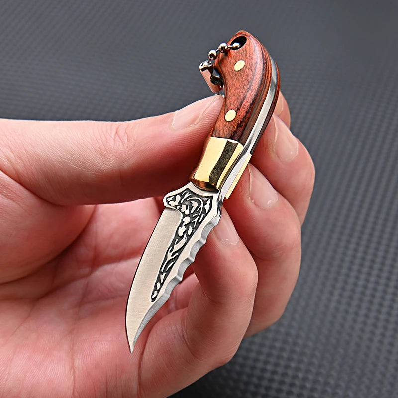 Portable Pocket Mini Stainless Steel Knife With Leather Cover Camping Keychain Package Opener Outdoor Hiking Survival Tools