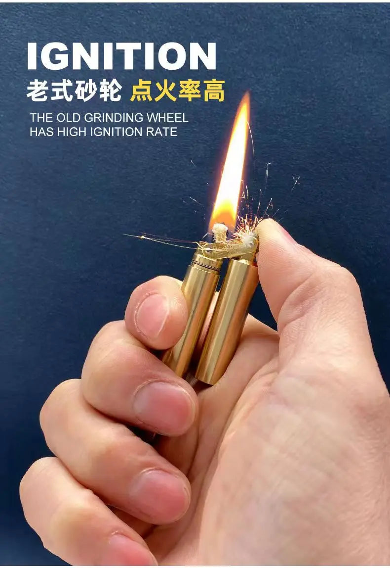 2024 New Brass Kerosene Nunchakus Lighters Windproof Mini Retro Grinding Wheel Ignition Flint Free Fire Men Smoking Toy Gift