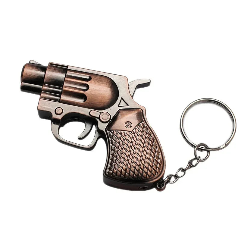 Cool Mini Pistol Lighter Revolver Gas Inflatable Jet Flame Windproof Lighters Metal Keychain Pendant Lighter Gun Cigarrette Gift