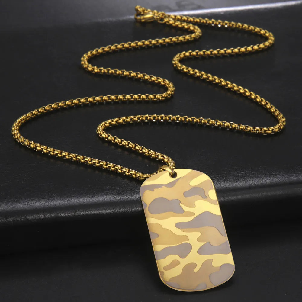 Camouflage Military Pendant Necklace for Men Stainless Steel Hip Hop Jewelry Box Chain Dog Tag Man Necklaces Fashion Gift